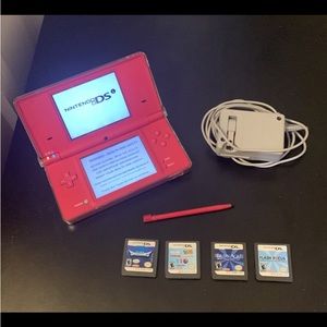 DS Pink Console (With Plastic Case Around) Stylus  Pen, Four (4) Games & Charger